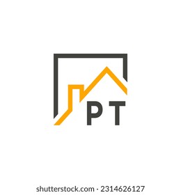 Las iniciales de PT albergan el logo de la moderna empresa de construcción vector.eps