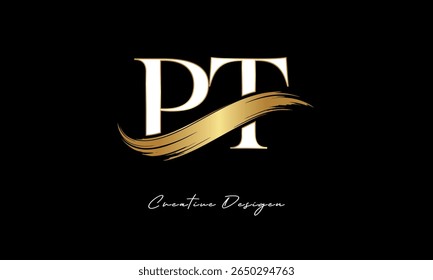 PT Letter Monogram Logo – Elegant Gold Brush Stroke Letter mark for Luxury Branding, Fashion, Boutique  Premium Identity Design
