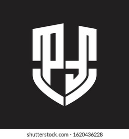 PT Logo monogram with emblem shield shape design isolated on black background