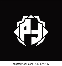 Monograma del logotipo de PT con línea de protección y plantilla de diseño de 3 flechas sobre fondo negro