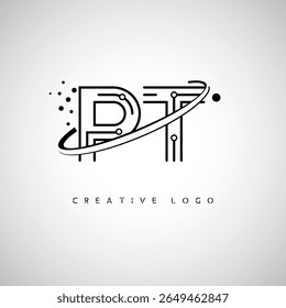 PT Orbit Monogram Logo - Futuristic Minimal Letter mark with Circular Line Art, Tech-Inspired Dots and Space Motion Concept for Modern Branding Identity (Logotipo de Monograma de Órbita PT - Marca de Letra Mínima Futurista com Linha de Arte Circular, Pontos Inspirados na Tecnologia e Conceito de Movimento Espacial para Identidade de Marca Moderna)