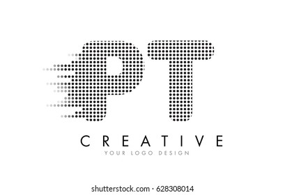 PT P T Letter Logo Design with Black Dots and Bubble Trails.
