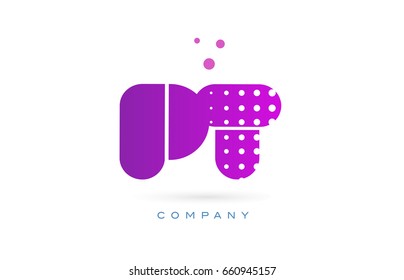 pt p t pink dots dotted letter logo alphabet creative company vector icon design template