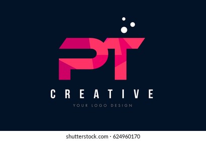 PT P T Purple Letter Logo Design with Low Poly Pink Triangles Concept