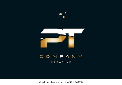 pt p t  white yellow gold golden metal metallic luxury alphabet company letter logo design vector icon template