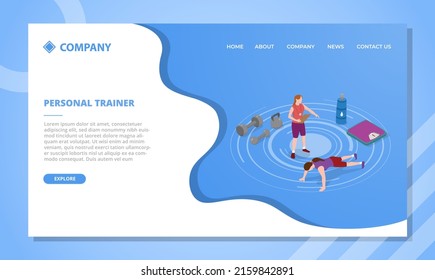 Pt Personal Trainer Concept For Website Template Or Landing Homepage With Isometric Style