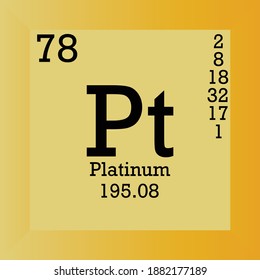 Pt Platinum Chemical Element Periodic Table. Single vector illustration, Transition metals element icon with molar mass, atomic number and electron conf. Lab, science or chemistry class.