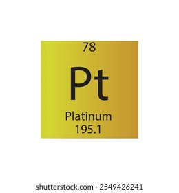 Tabla periódica del elemento químico del metal de la transición del platino de Pt. Ilustración vectorial cuadrada plana simple, icono de estilo limpio simple con masa molar y número atómico para laboratorio, ciencia o clase de química.