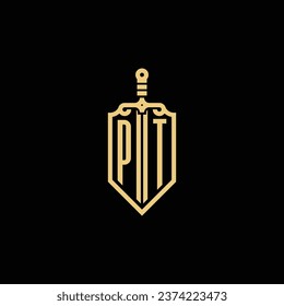 PT vintage shield and sword initial logo in high quality professional design that will print well across any print media