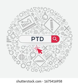 PTD Mittelwert (Projekt bis dato) Wort geschrieben in der Suchleiste, Vektorillustration Illustration.
