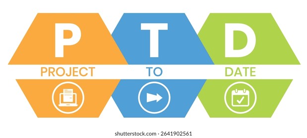 PTD - project to date. acronym business concept. vector illustration concept with keywords and icons. lettering illustration with icons for web banner, flyer, landing page, presentation