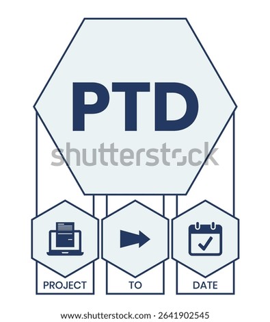 PTD - project to date. acronym business concept. vector illustration concept with keywords and icons. lettering illustration with icons for web banner, flyer, landing page, presentation
