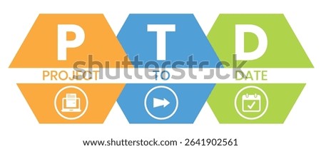 PTD - project to date. acronym business concept. vector illustration concept with keywords and icons. lettering illustration with icons for web banner, flyer, landing page, presentation