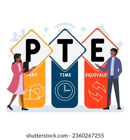 PTE - Acrónimo equivalente a tiempo parcial. fondo de concepto de negocio.  concepto de ilustración vectorial con palabras clave e iconos. ilustración con iconos para banner web, volante, aterrizaje