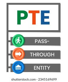 PTE, Pass-Through Entity acronym. Concept with keywords, people and icons. Flat vector illustration. Isolated on white background.