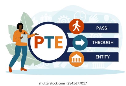 PTE, Pass-Through Entity acronym. Concept with keywords, people and icons. Flat vector illustration. Isolated on white background.