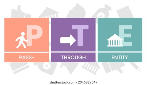 PTE, Pass-Through Entity acronym. Concept with keywords, people and icons. Flat vector illustration. Isolated on white background.