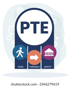 PTE, Pass-Through Entity acronym. Concept with keywords, people and icons. Flat vector illustration. Isolated on white background.