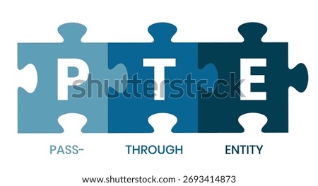 PTE, Pass-Through Entity acronym. Concept with keywords, people and icons. Flat vector illustration. Isolated on white background.