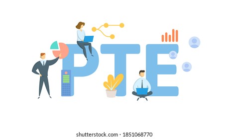 PTE, Pass-Through Entity. Concept with keywords, people and icons. Flat vector illustration. Isolated on white background.