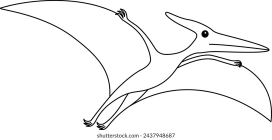 Pteranodon coloring page. Cute flat dinosaur isolated on white background