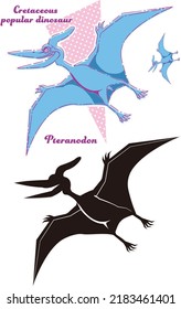 Pteranodon.
Cretaceous sky dinosaur.
A set of silhouettes and pop color illustrations.