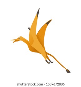 Pteranodon cute dinosaur with wings flat cartoon vector illustration isolated on white background. Prehistoric animal creature or reptile able to fly in childish style.