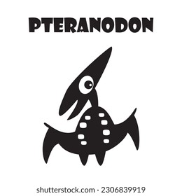 Pteranodon . Cute dinosaurs cartoon characters . Silhouette black isolated color . Flat design . Vector illustration .