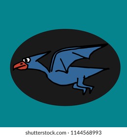 Pteranodon dino cute drawing. Hand drawn dinosaur animal isolated on background for kids and children.