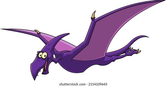 Pteranodon Dinosaur Cartoon Character. Vector Hand Drawn Illustration Isolated On White Background