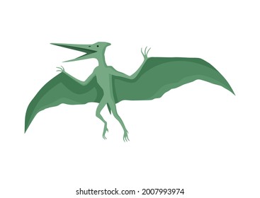Ícone plano de dinossauro Pteranodon. Monstro réptil pré-histórico isolado colorido sobre fundo branco. Caricatura vetorial de dino animal