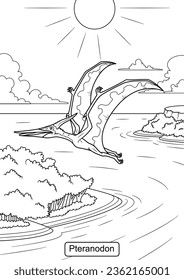 Pteranodon Dinosaur line art for coloring page vector illustration