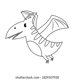 Pteranodon Dinosaur Vector Illustration Cartoon Isolated On White Background. Pteranodon Flying Dinosaur Vector Cartoon Coloring Page.