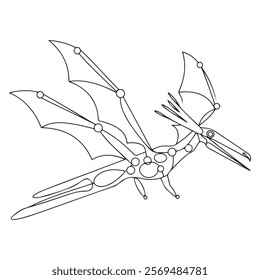 Pteranodon line art vector drawing
