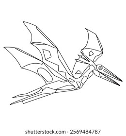 Pteranodon line art vector drawing
