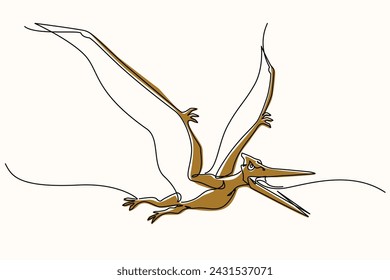 pteranodon one line drawing. pteranodon single line illustration. Flying Dinosaur minimalist line art