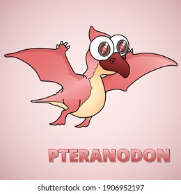 Pteranodon. A red color cartoon style dinosaur on a red background.