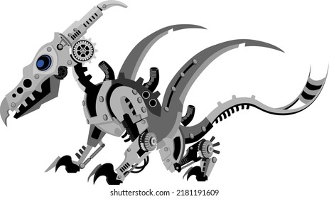 A pteranodon robot in a metallic steampunk style. A cyborg dinosaur on a white background.