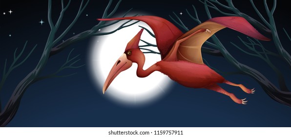 A pterodactly dinosaur scene illustration