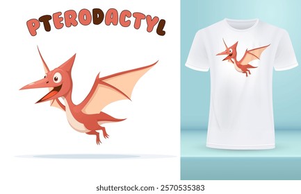 Pterodactyl Cartoon Dinosaur Character, Vector Illustration