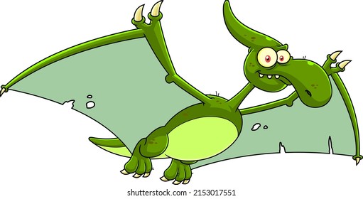 Pterodactyl Dinosaur Cartoon Character. Vector Hand Drawn Illustration Isolated On White Background