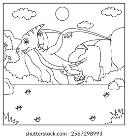 Pterodactyl Dinosaur Coloring Page Illustration