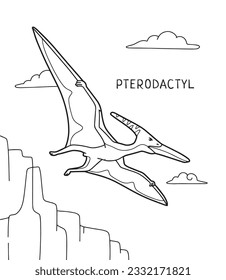 Pterodactyl dinosaur coloring page for kids