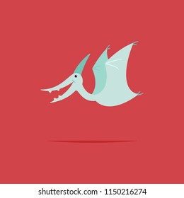 Pterodactyl dinosaur cute cartoon baby character. Vector flat prehistoric flying animal isolated on background.