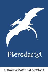 Ilustración vectorial de diseño de dinosaurios pterodáctilos. dinosaurio marino, huellas de nombres de dinosaurios de niños de color azul oscuro, arte de pared de dormitorio para niños, habitación de dino, afiches para niños.