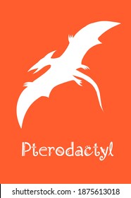 Pterodactyl Dinosaur design vector illustration. animal silhouette, orange dinosaur, orange kids dinosaur name prints, boys bedroom wall art, dino room, children's posters.