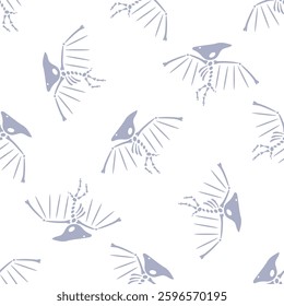 Pterodactyl dinosaur skeletons flying in seamless pattern
