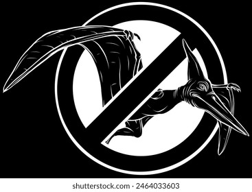 pterodactyl dinosaur in white line on black background