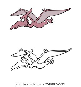 pterodactyl drawing with line art. simple design. cartoon. easy to edit. dino vector illustrations