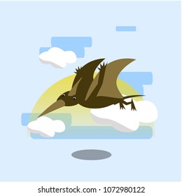 Pterodactyl fly cartoon flat illustration